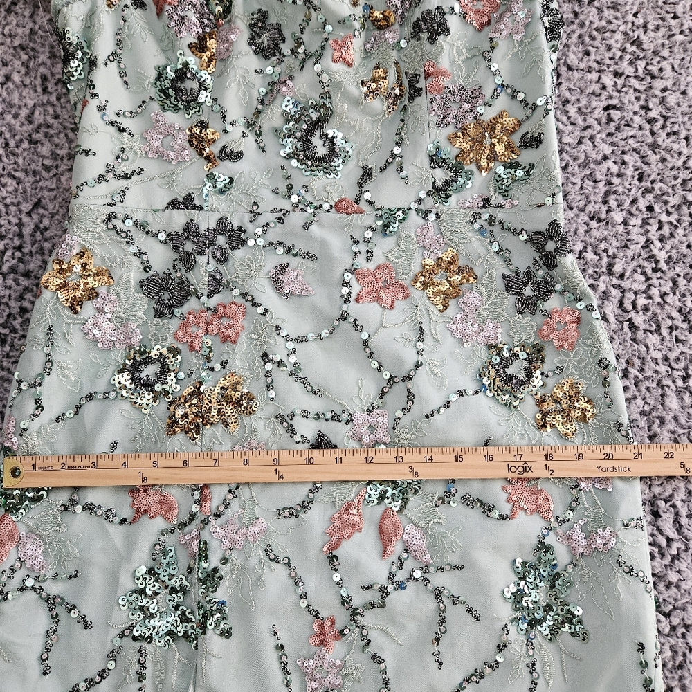 Dress the Population Jillian Mini Dress Sz 12 M L (XXL) Mint Sage Sequined Prom - Picture 11 of 13